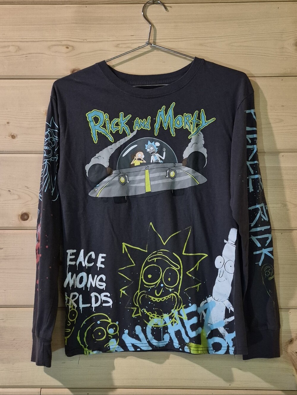 Rick and Morty Black and Green Long Sleeve Tee Size S (34-36) 16x24